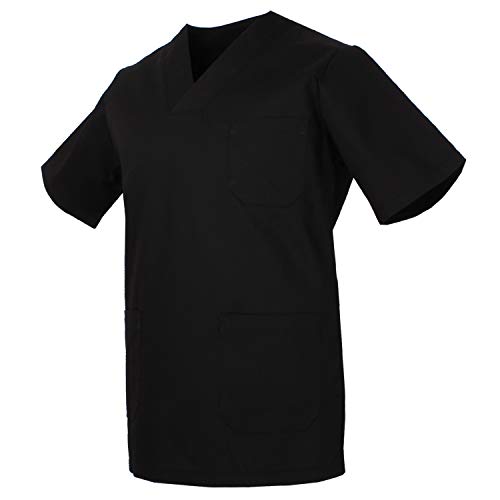 MISEMIYA - Casaca Unisex Cuello Pico Mangas Cortas Uniforme Laboral CLINICA Hospital Limpieza Veterinaria SANIDAD Médico Enferme - Ref.817 - L, Negro