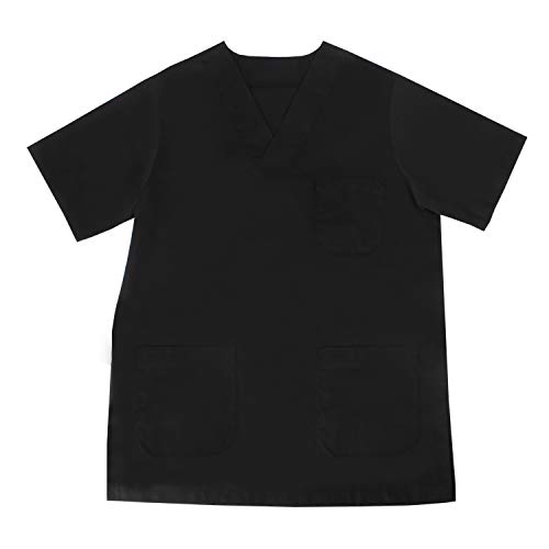 MISEMIYA - Casaca Unisex Cuello Pico Mangas Cortas Uniforme Laboral CLINICA Hospital Limpieza Veterinaria SANIDAD Médico Enferme - Ref.817 - L, Negro