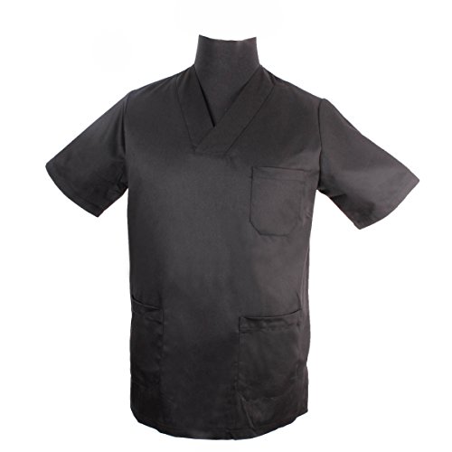 MISEMIYA - Casaca Unisex Cuello Pico Mangas Cortas Uniforme Laboral CLINICA Hospital Limpieza Veterinaria SANIDAD Médico Enferme - Ref.817 - L, Negro