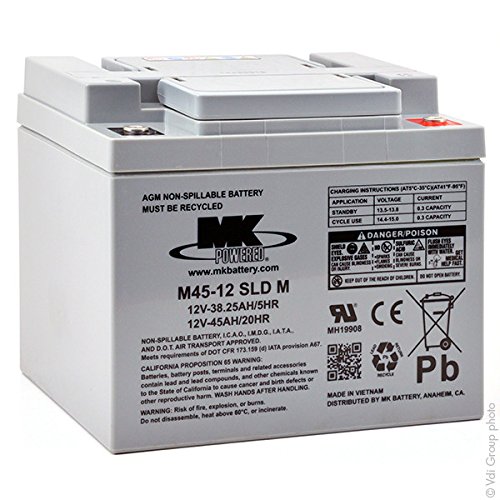 MK Powered - Batería Plomo AGM M45-12SLD-M 12V 45Ah M6-F