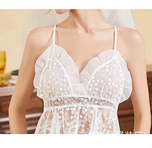 MLLM Conjunto de lencería sexy para mujer, perspectiva de ropa interior sexy, falda de dormir con cabestrillo de tentación, color blanco + hilo de cabeza, lencería de encaje