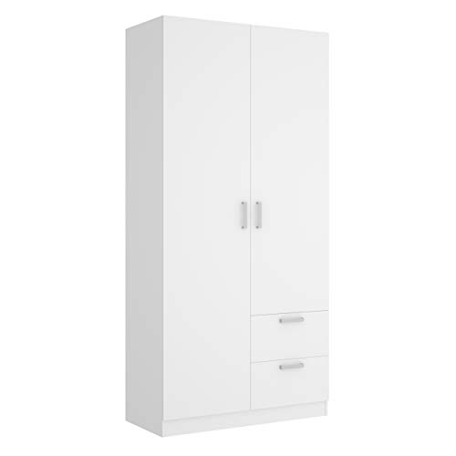 Mobelcenter - Armario 2 Puertas 2 Cajones Maxi - Armario Matrimonio o Juvenil 215 cm de Altura - Acabado Color Blanco - Medidas: Ancho: 100 cm x Fondo: 52 cm x Alto: 215 cm - (1210)