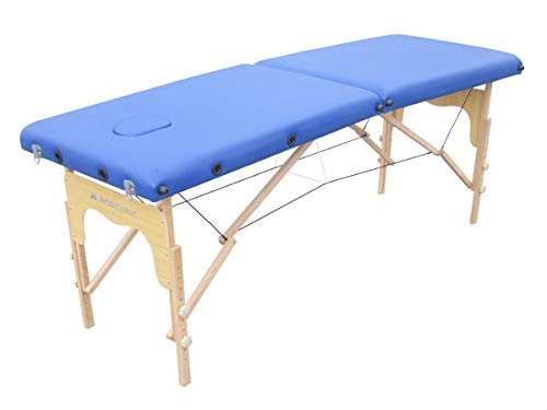 Mobiclinic, Camilla de masaje Plegable, CM-01 Basic, Mesa de Masaje, Camilla de masaje profesional, portátil, madera, 2 cuerpos, Marca Española, Regulable, 180x60 cm, Azul