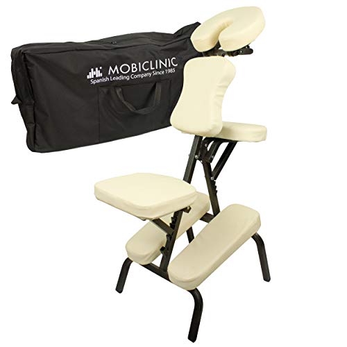 Mobiclinic, Silla de masaje, Múltiples usos (tatuaje, fisioterapia, rehabilitación o estética), Marca Española, Con Reposacabezas, Regulable, Plegable, Portátil, Incluye bolsa de transporte, Crema