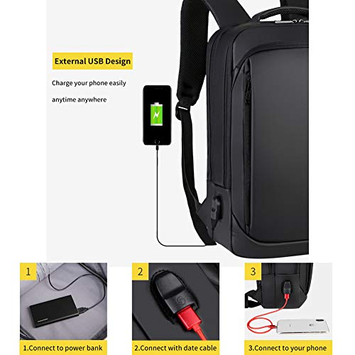 Mochila Negocio Viaje Impermeabl para portatil Ordenador 15.6 Pulgadas, Multiusos Mochila Daypacks Universidad con Puerto de Carga USB, Hombres, Negro