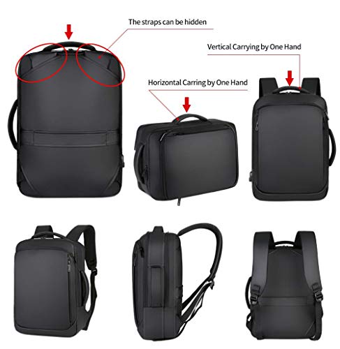 Mochila Negocio Viaje Impermeabl para portatil Ordenador 15.6 Pulgadas, Multiusos Mochila Daypacks Universidad con Puerto de Carga USB, Hombres, Negro