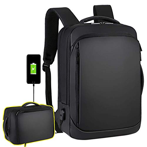 Mochila Negocio Viaje Impermeabl para portatil Ordenador 15.6 Pulgadas, Multiusos Mochila Daypacks Universidad con Puerto de Carga USB, Hombres, Negro