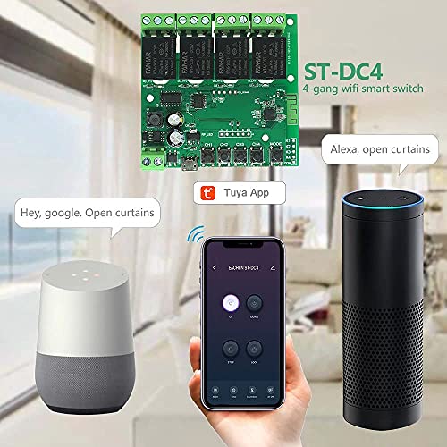 Módulo WiFi Inteligente de 4 Canales, relé Inteligente de 12 V para Tuya Alexa para Goolge Home Tuya, Control de la aplicación, inmovilización inalámbrica, autobloqueo