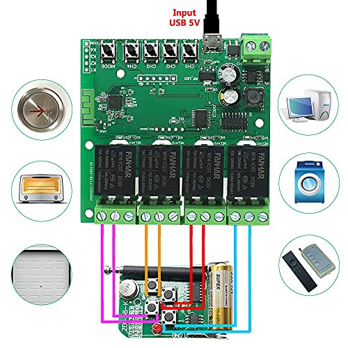 Módulo WiFi Inteligente de 4 Canales, relé Inteligente de 12 V para Tuya Alexa para Goolge Home Tuya, Control de la aplicación, inmovilización inalámbrica, autobloqueo