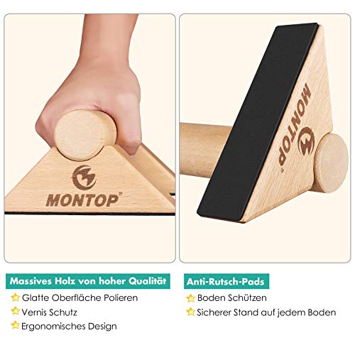 MONTOP Asidero para flexiones de madera, paralelos, desmontables, barras de flexión antideslizantes, mangos push-up portátiles, barras de mano para entrenamiento de fuerza, calistenia