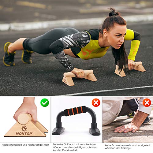 MONTOP Asidero para flexiones de madera, paralelos, desmontables, barras de flexión antideslizantes, mangos push-up portátiles, barras de mano para entrenamiento de fuerza, calistenia