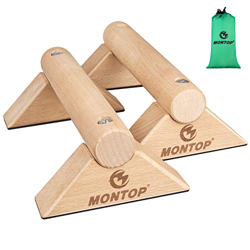 MONTOP Asidero para flexiones de madera, paralelos, desmontables, barras de flexión antideslizantes, mangos push-up portátiles, barras de mano para entrenamiento de fuerza, calistenia