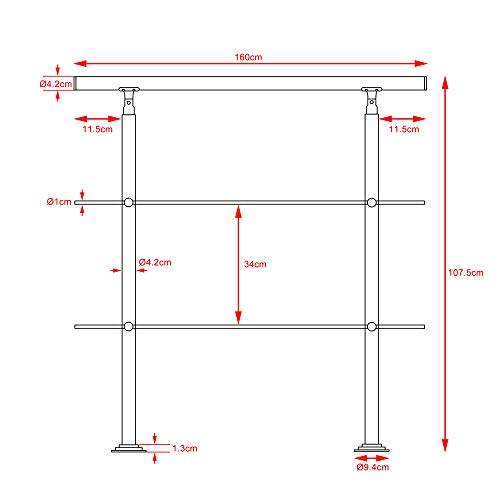 Monzana Pasamanos para escaleras de acero inoxidable 160cm barandilla interior exterior baranda