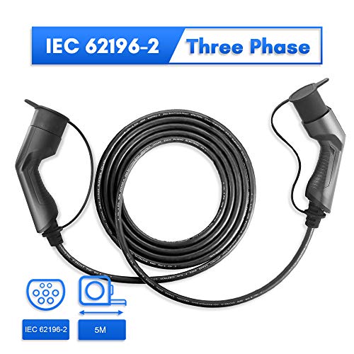 Morec 32A 22KW VE Cable de Carga para Coches eléctricos Trifásico de Carga para Estación del Cargador EV Tipo 2 a Tipo 2, IEC 62196-2 5M