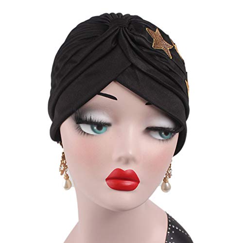 MoreChioce Mujeres Turbante Cap con Lentejuelas,Color Sólido Brillante Elástico Gorro Oncológico,Sombrero de Beanie Pañuelo Hijab Turbante,Negro