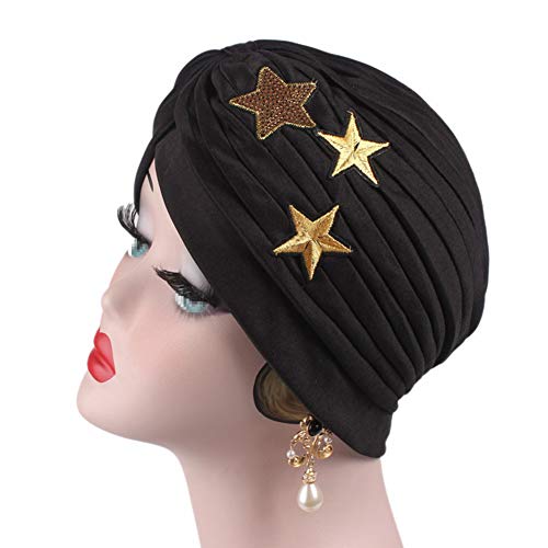 MoreChioce Mujeres Turbante Cap con Lentejuelas,Color Sólido Brillante Elástico Gorro Oncológico,Sombrero de Beanie Pañuelo Hijab Turbante,Negro