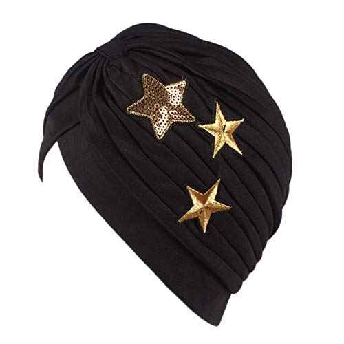 MoreChioce Mujeres Turbante Cap con Lentejuelas,Color Sólido Brillante Elástico Gorro Oncológico,Sombrero de Beanie Pañuelo Hijab Turbante,Negro