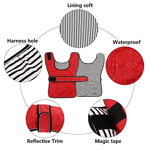 MOREZI Chubasquero para Perro, Impermeable y Transpirable, Cuello alzado Plegable, con Hook Loop y Orificios para cinturón de Seguridad, Apto para Perros medianos y Grandes-Rojo-XL