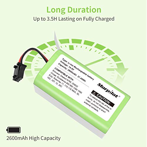 morpilot Batería 14.4V 2600mah Litio, Compatible con Conga Excellence y Conga Excellence 990 950 1090, DEEBOT N79S N79, Eufy RoboVac 11 11S 11S Max 15C 30C 30 MAX, IKOHS NETBOT S14 S15, Con un Cepillo