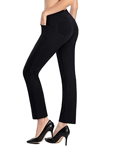 MOVE BEYOND Suave como la Mantequilla Pantalones de Yoga de Pierna Recta para Mujer con 4 Bolsillos Pantalones de Entrenamiento para el Control de la Barriga, Negro, L