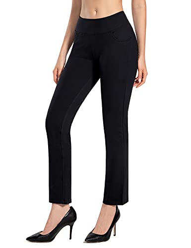 MOVE BEYOND Suave como la Mantequilla Pantalones de Yoga de Pierna Recta para Mujer con 4 Bolsillos Pantalones de Entrenamiento para el Control de la Barriga, Negro, L