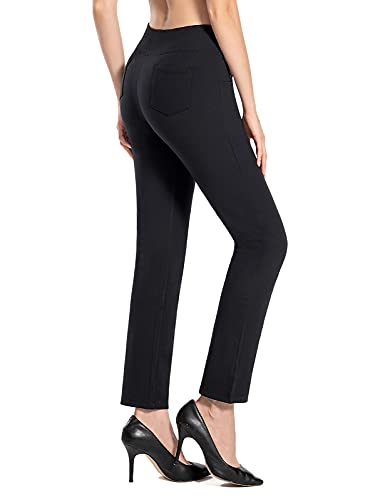 MOVE BEYOND Suave como la Mantequilla Pantalones de Yoga de Pierna Recta para Mujer con 4 Bolsillos Pantalones de Entrenamiento para el Control de la Barriga, Negro, L