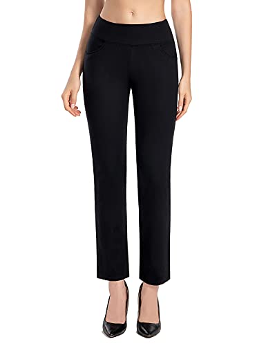 MOVE BEYOND Suave como la Mantequilla Pantalones de Yoga de Pierna Recta para Mujer con 4 Bolsillos Pantalones de Entrenamiento para el Control de la Barriga, Negro, L