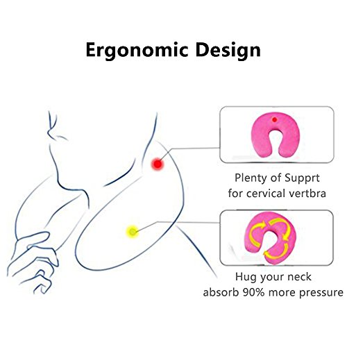 Mr.Ho Almohada de viaje U shape almohada viaje cubierta de terciopelo suave para el Dolor de Cuello al Dormir en Aviones Viajes Coche con Tapones, Antifaz para Dormir , 28x28cm, ( rosa)