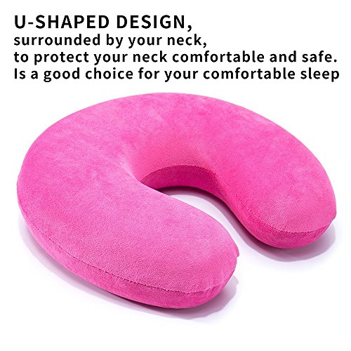 Mr.Ho Almohada de viaje U shape almohada viaje cubierta de terciopelo suave para el Dolor de Cuello al Dormir en Aviones Viajes Coche con Tapones, Antifaz para Dormir , 28x28cm, ( rosa)