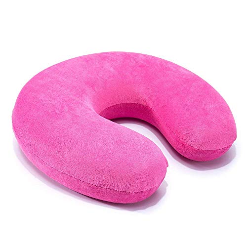 Mr.Ho Almohada de viaje U shape almohada viaje cubierta de terciopelo suave para el Dolor de Cuello al Dormir en Aviones Viajes Coche con Tapones, Antifaz para Dormir , 28x28cm, ( rosa)