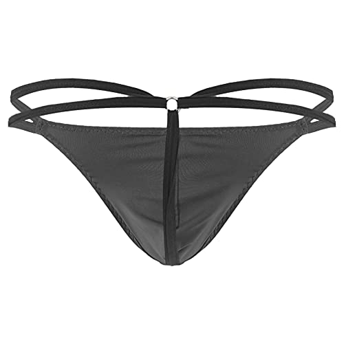 Mufeng Calzoncillos con Espalda en T para Hombre Tanga Sexy con Bolsa de Bulto de Cintura Baja Elástica Ropa Interior de Noche Negro XXL