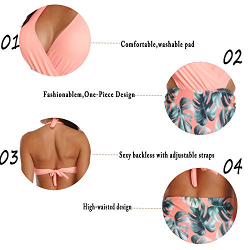 Mujer V-Cuello Trajes de baño Halter Una Pieza Push-up Acolchado Bra una Pieza Rosado M (EU 36-38)