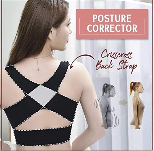 Mujeres Cifosis Corrección Invisible del Sujetador, Delantera Ajustable Cruz Hebilla Lateral Sostenes Cómodas Correas Anchas De La Ropa Interior Más del Tamaño De Yoga Ocio (Black,M)