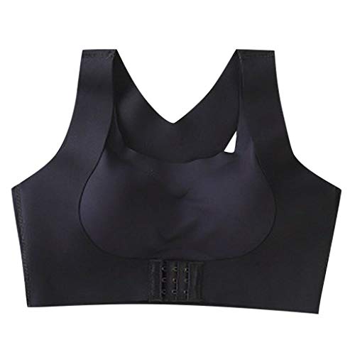 Mujeres Cifosis Corrección Invisible del Sujetador, Delantera Ajustable Cruz Hebilla Lateral Sostenes Cómodas Correas Anchas De La Ropa Interior Más del Tamaño De Yoga Ocio (Black,M)