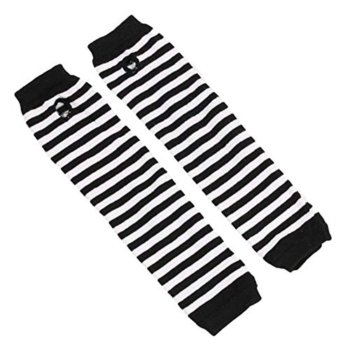 Mujeres Knit Oversleeve Calentador de brazo de punto Rayas blancas y negras Estirar hasta el codo Guantes sin dedos Agujero para el pulgar Guantes elásticos Manga del brazo