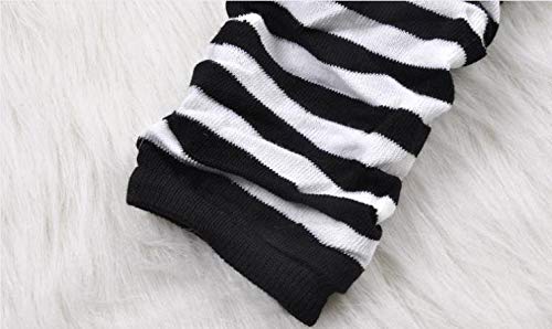 Mujeres Knit Oversleeve Calentador de brazo de punto Rayas blancas y negras Estirar hasta el codo Guantes sin dedos Agujero para el pulgar Guantes elásticos Manga del brazo