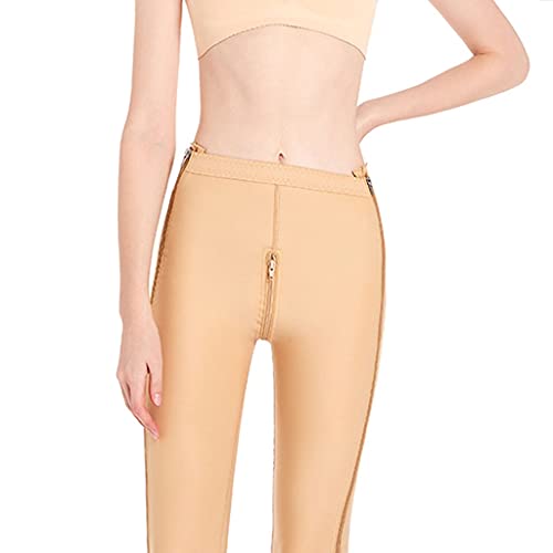 Mujeres Liposuccion Moldeadora de Piernas, Cintura Alta Ajustable Compresión Polainas Medias de Control de Abdomen, Una Pieza Cremallera (Color : Skin, Size : M)