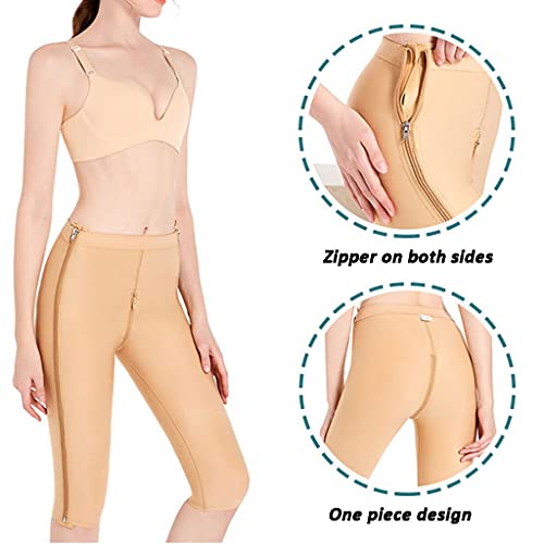 Mujeres Liposuccion Moldeadora de Piernas, Cintura Alta Ajustable Compresión Polainas Medias de Control de Abdomen, Una Pieza Cremallera (Color : Skin, Size : M)