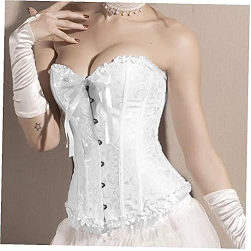 Mujeres Sexy Corsé De Encaje Deshuesado Overbust Bustier Lencería Bodyshaper Top White M