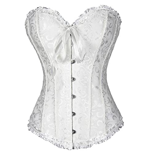 Mujeres Sexy Corsé De Encaje Deshuesado Overbust Bustier Lencería Bodyshaper Top White M