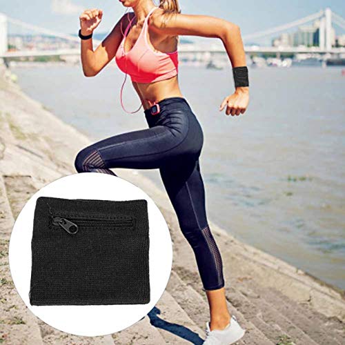 Muñequera deportiva, cremallera para entrenamiento, billetera para gimnasio, bolsa para la muñeca, bolsillo transpirable, muñequera, billetera para correr, ciclismo, deportes, monedas, (black)