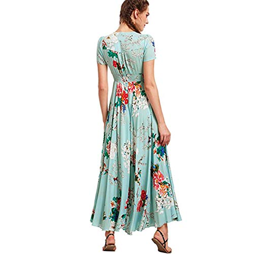 N-B Vestido Mujer Verano 2021 Bohemia Mangas Corta Talla Grande Verde Casual Playa Largos Originales Tie Dye Dibujos de Floral en V -Cuello Elegantes Chica Tenedor partido Vestido Falda Ropa