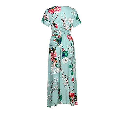 N-B Vestido Mujer Verano 2021 Bohemia Mangas Corta Talla Grande Verde Casual Playa Largos Originales Tie Dye Dibujos de Floral en V -Cuello Elegantes Chica Tenedor partido Vestido Falda Ropa