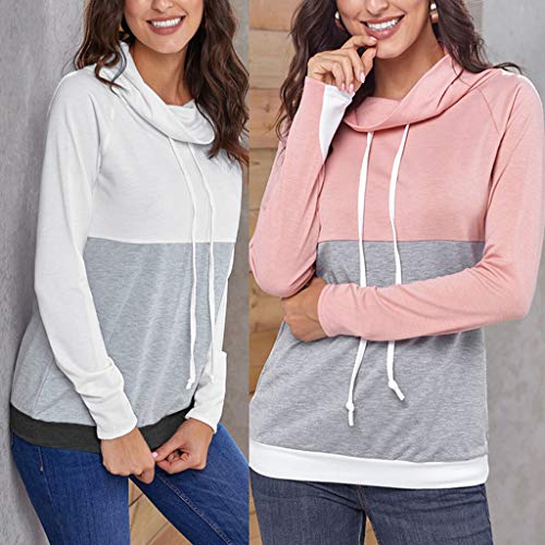 N/A. Sudadera de manga larga para mujer, con agujeros en el abdomen, bloque de color, con cordón y cuello de solapa, para otoño, casual, suelta, ropa de calle