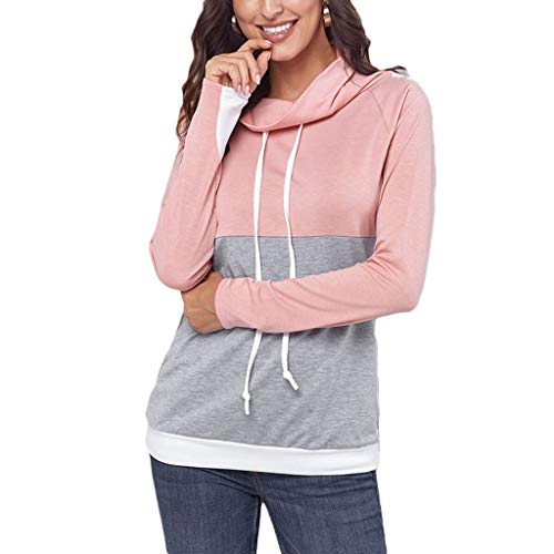 N/A. Sudadera de manga larga para mujer, con agujeros en el abdomen, bloque de color, con cordón y cuello de solapa, para otoño, casual, suelta, ropa de calle