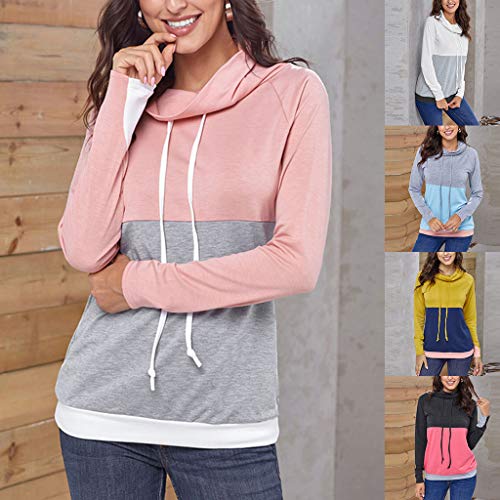 N/A. Sudadera de manga larga para mujer, con agujeros en el abdomen, bloque de color, con cordón y cuello de solapa, para otoño, casual, suelta, ropa de calle