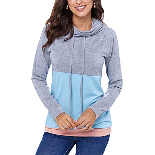 N/A. Sudadera de manga larga para mujer, con agujeros en el abdomen, bloque de color, con cordón y cuello de solapa, para otoño, casual, suelta, ropa de calle