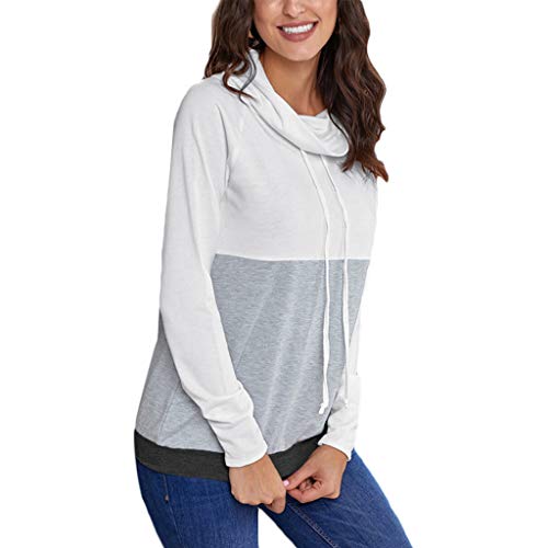 N/A. Sudadera de manga larga para mujer, con agujeros en el abdomen, bloque de color, con cordón y cuello de solapa, para otoño, casual, suelta, ropa de calle