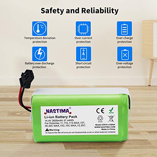 NASTIMA 14.4V 2600mAh Batería de Repuesto de Iones de Litio Compatible con Conga Excellence 990, 950, 1090, Ecovacs Deebot N79, N79S, DN622, Eufy RoboVac 11, 11S, 30, 35C y IKOHS Netbot S14, S15