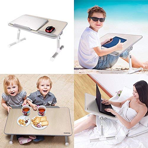 NearPow Mesa de Cama para Portátil Ajustable, Plegable Sofá Mesa de Desayuno, Mesa Plegable Ordenador, Mesa Plegable Lectura para Niños (Blanco)